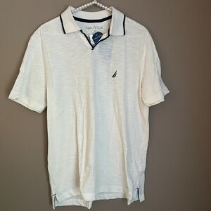 Nautica Men's Cream Polo Shirt with Navy Accents